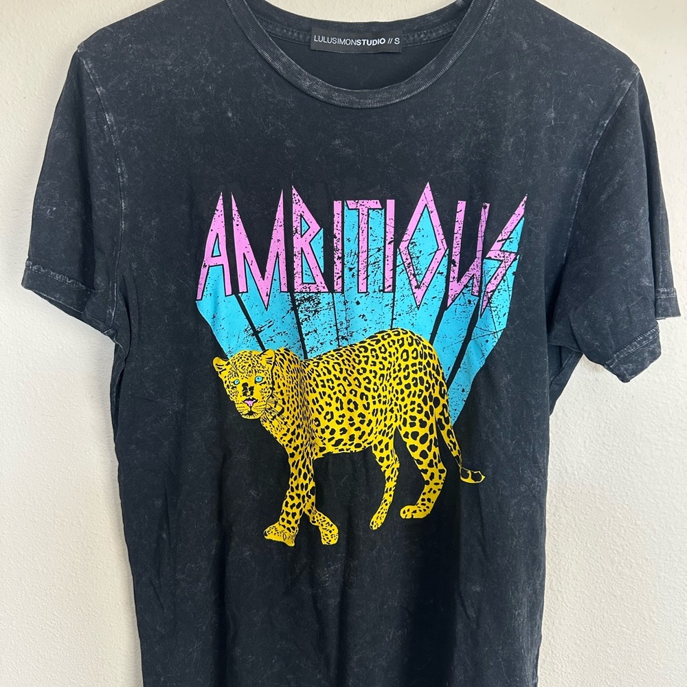 Black Graphic Tee with Leopard Print